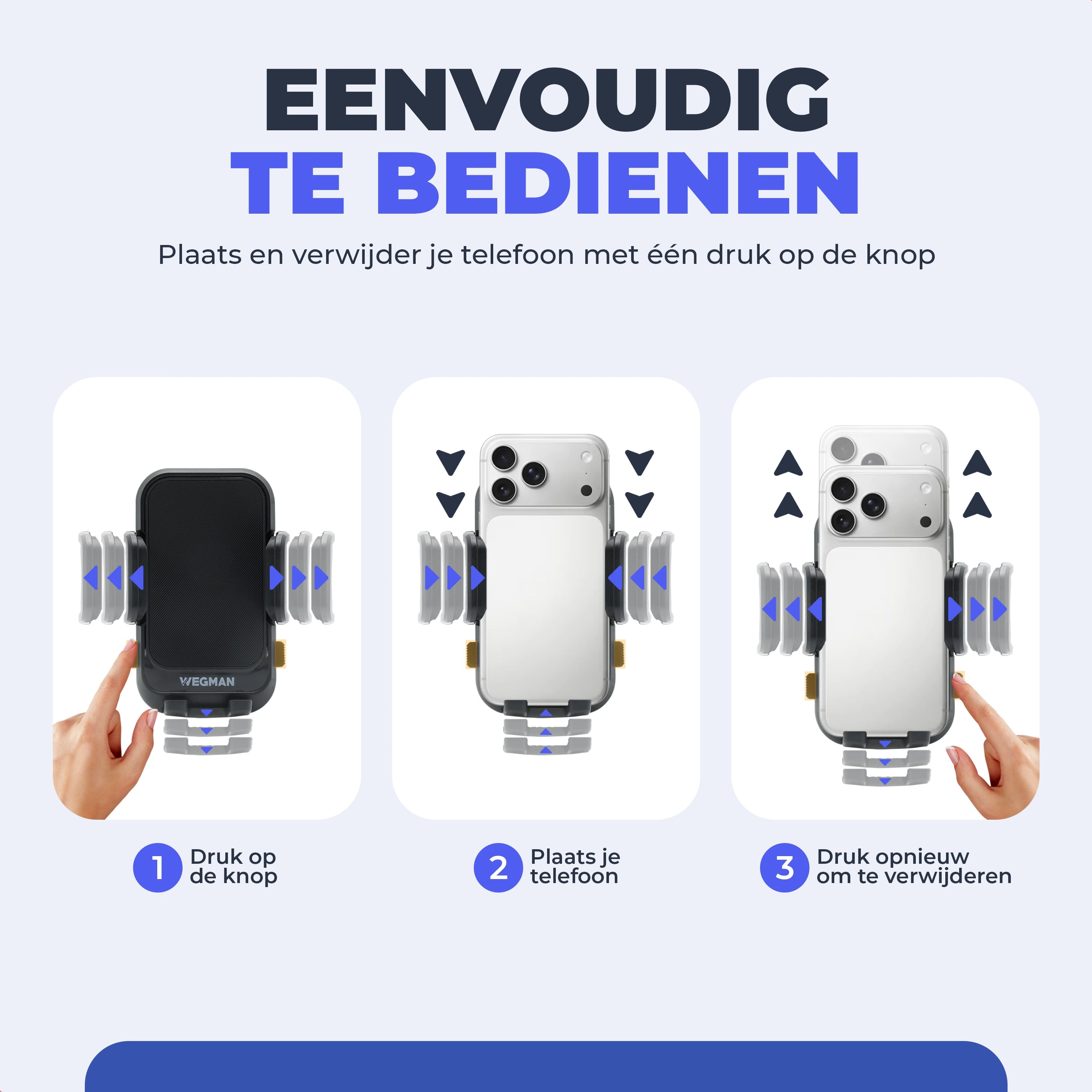 Wegman telefoonhouder auto ventilatierooster eenvoudig bedienen met één druk op de knop