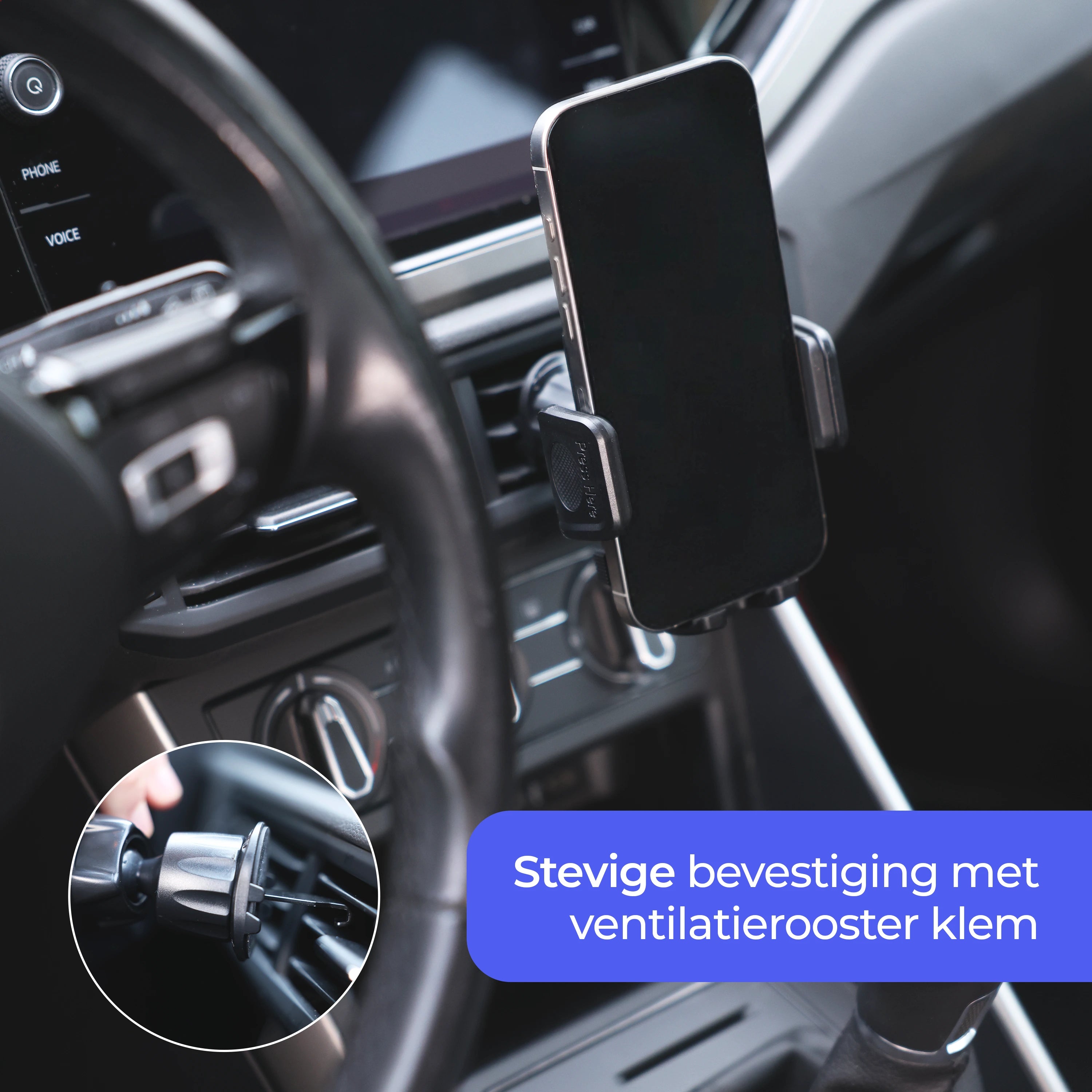 Wegman gsm houder auto met stevige ventilatierooster klem in auto-interieur