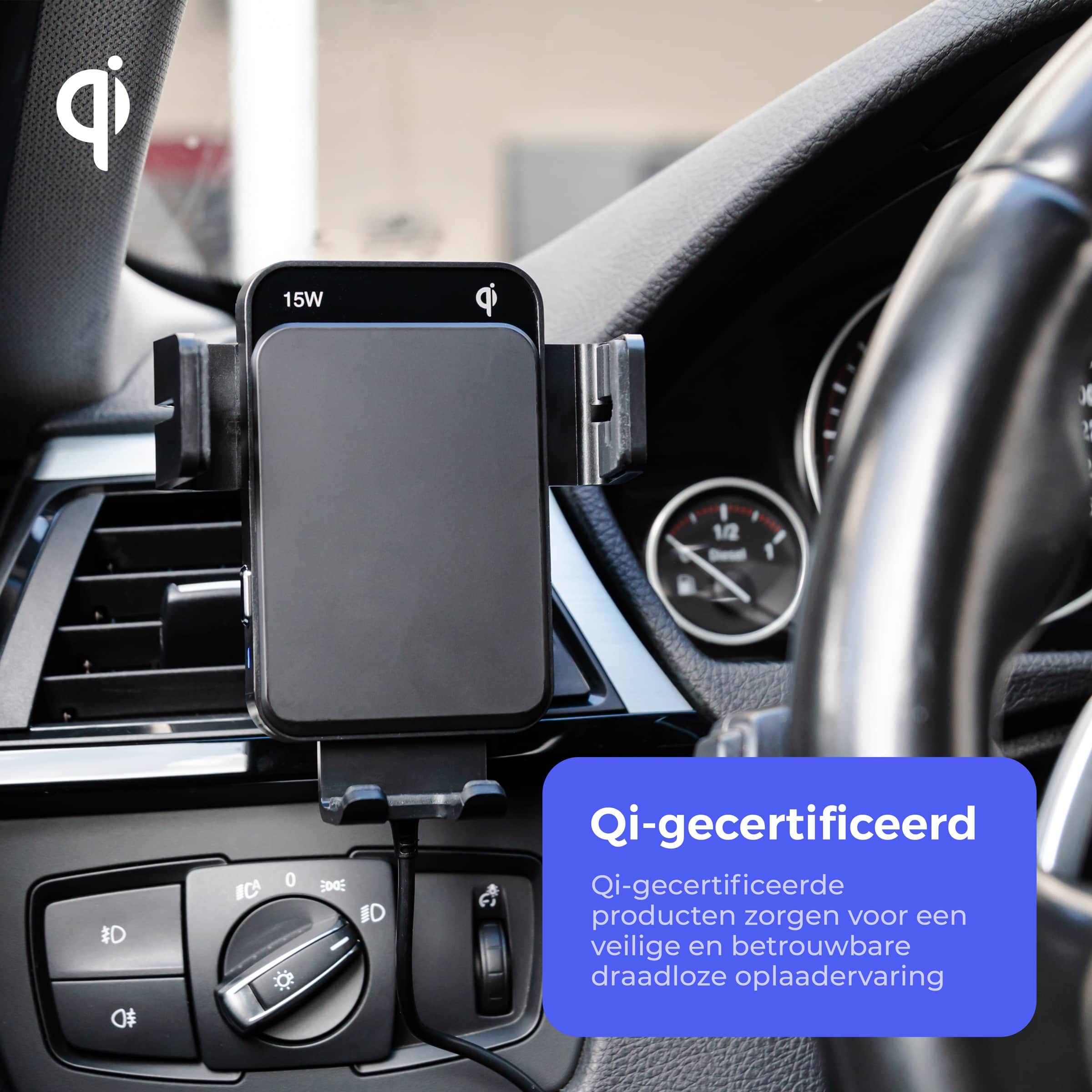 Wegman Telefoonhouder met QI gecertificeerde draadloze oplader 15W