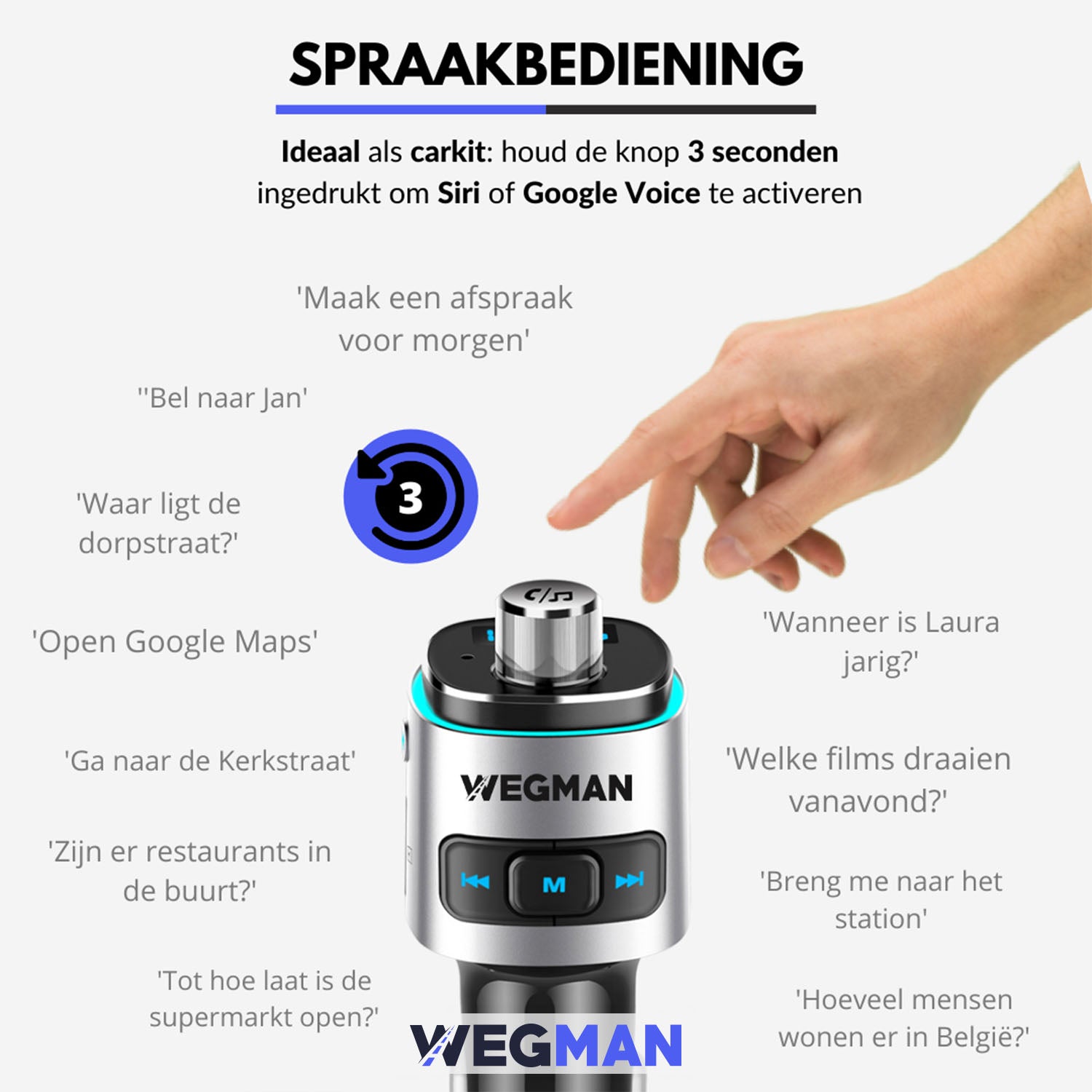 Carkit met spraakbediening zoals Siri of Google voice