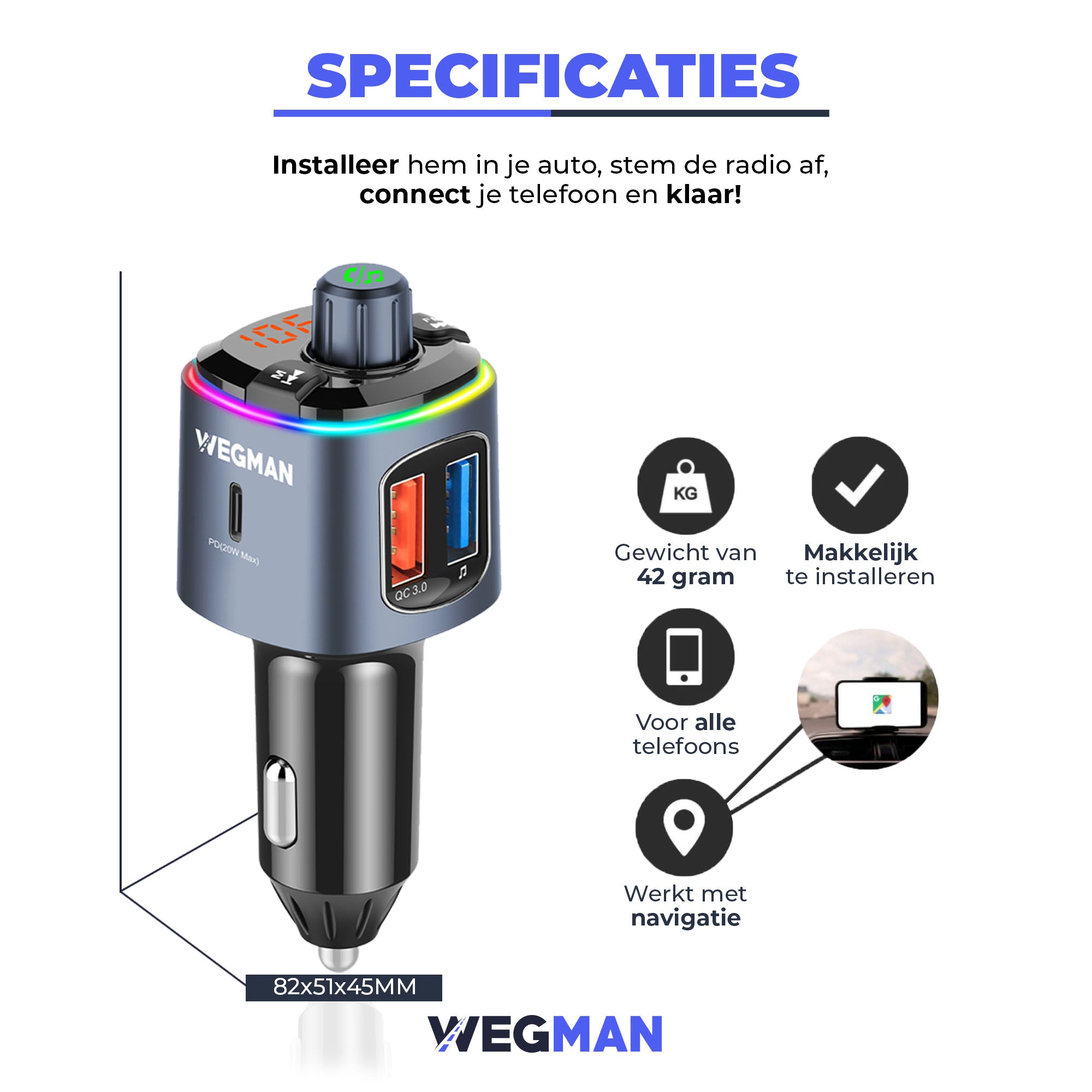 Specificaties van een Wegman FM Transmitter