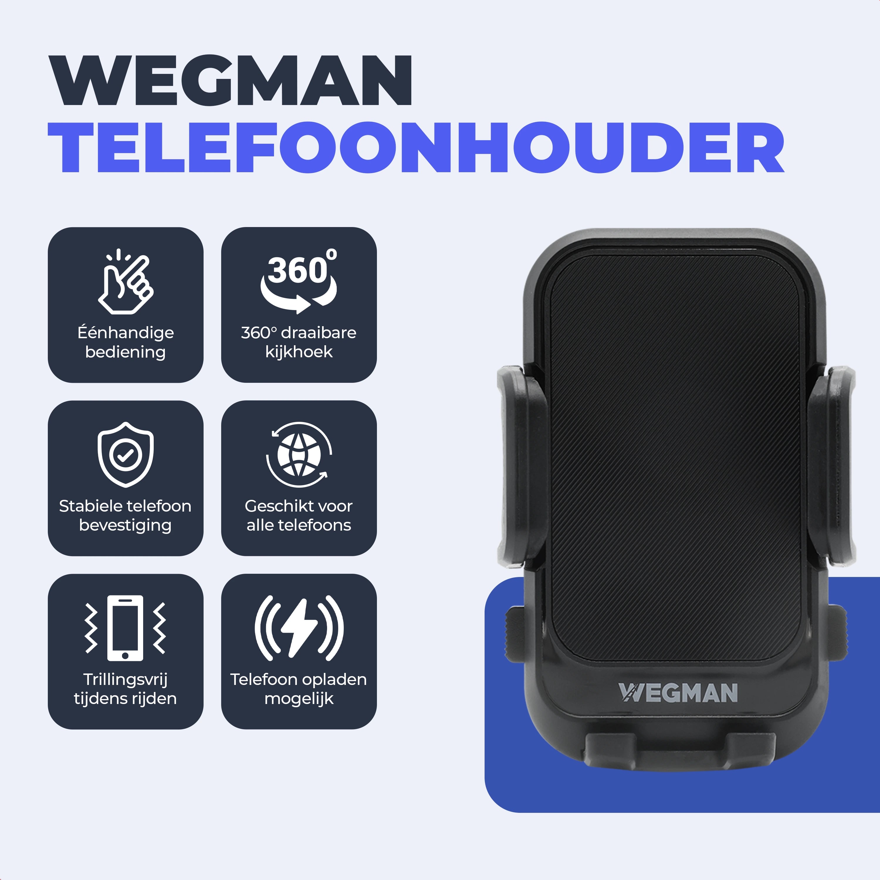 Wegman telefoonhouder auto met ventilatierooster klem – overzicht alle functies