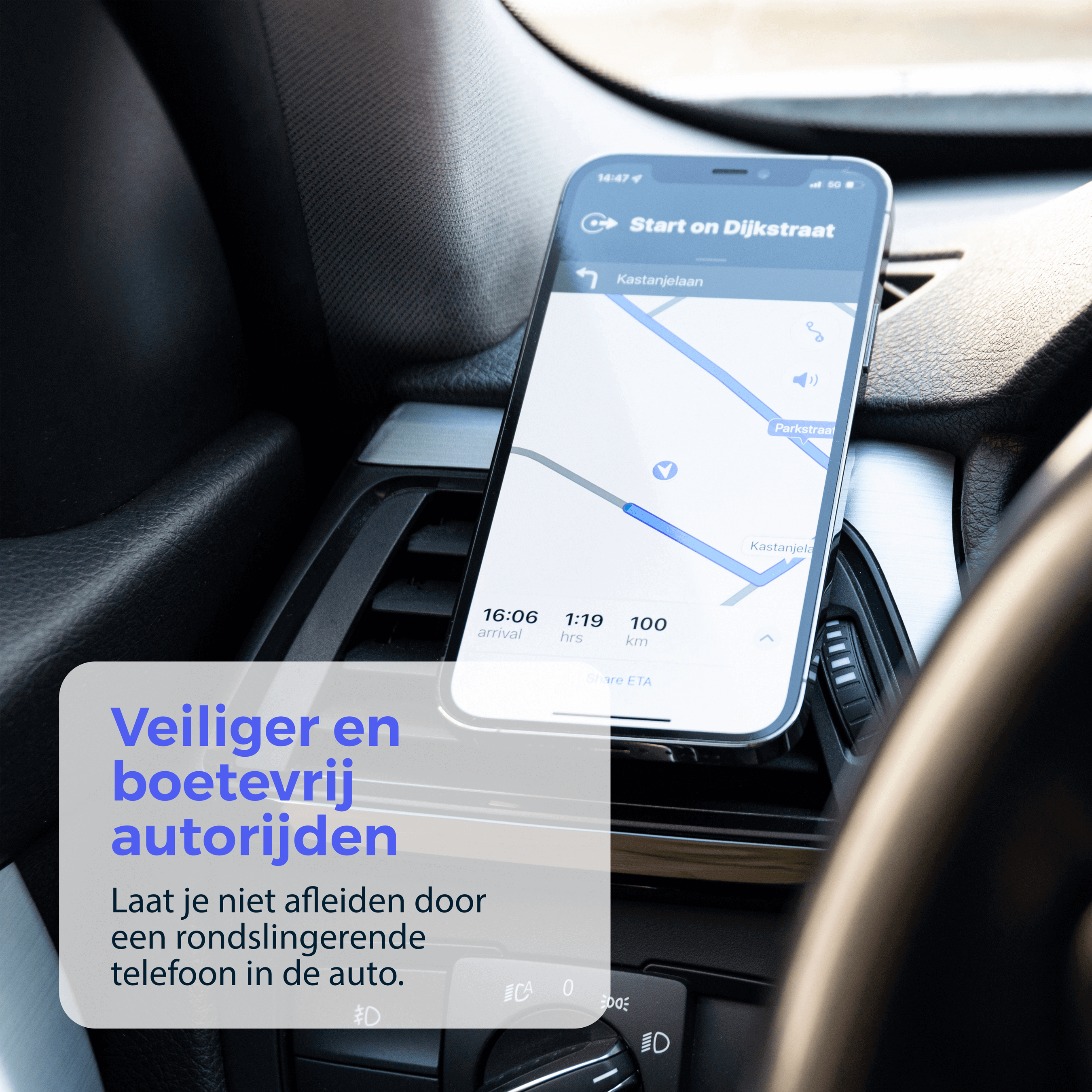 Boetevrij autorijden doormiddel van een telefoonhouder